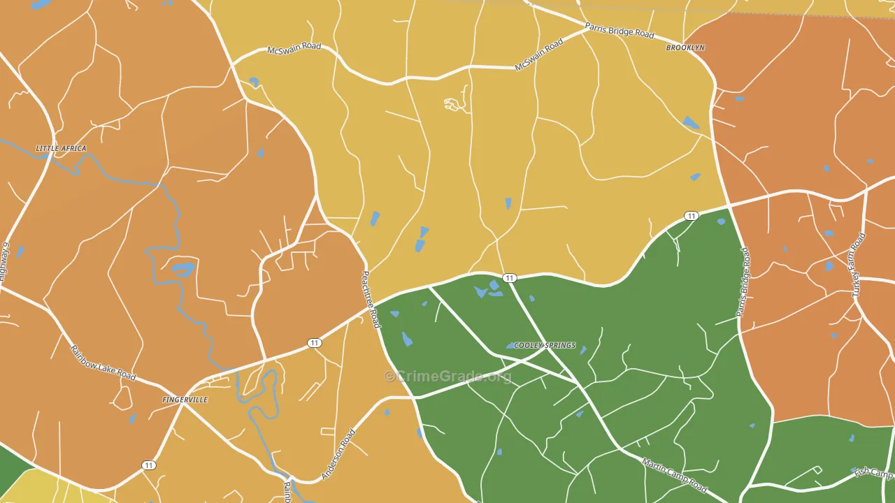 Cooley Springs, SC Map of Arson Rates