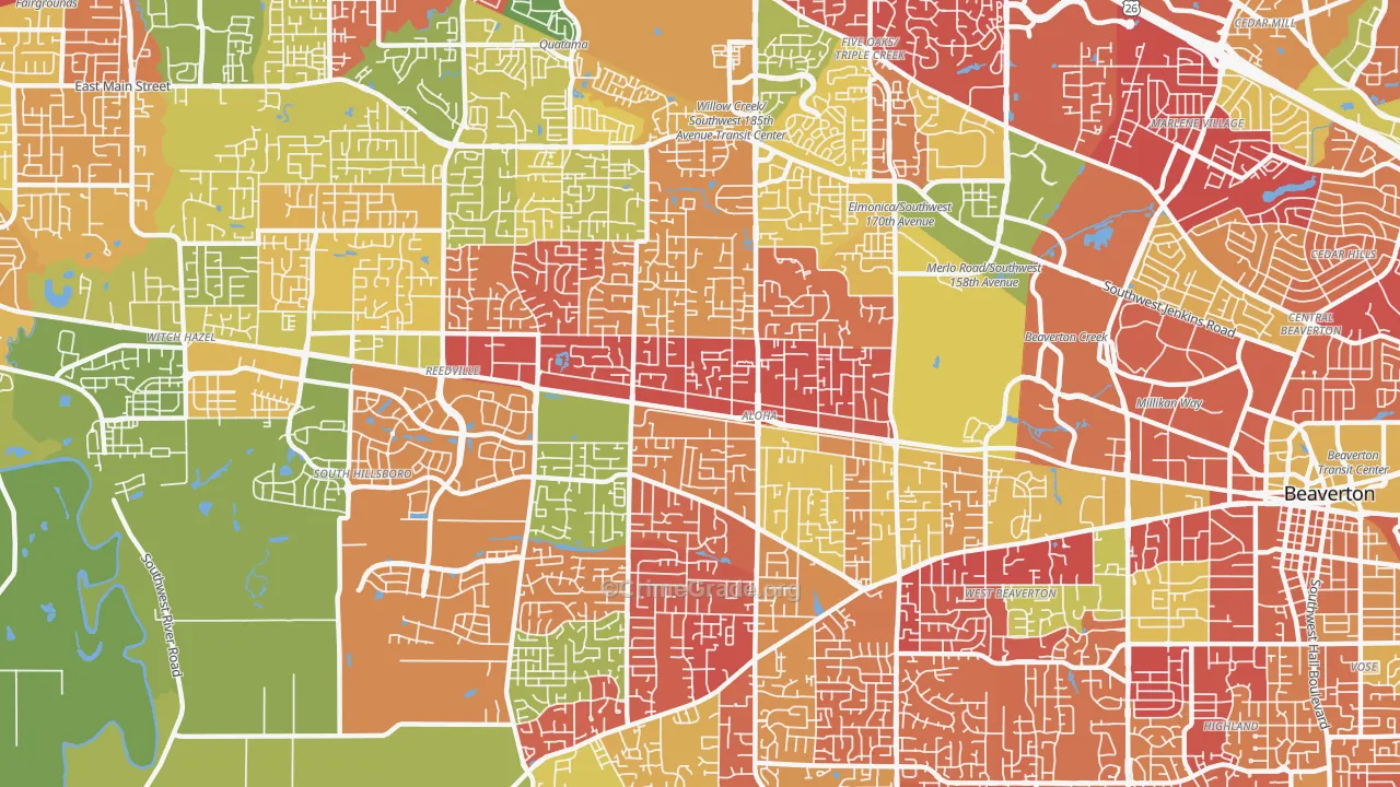 Cooper Mountain-Aloha North, Aloha, OR Map of Arson Rates