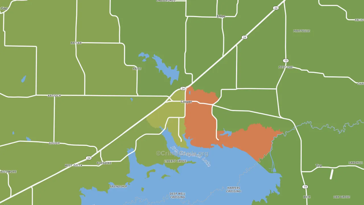 Cooper, TX Map of Arson Rates