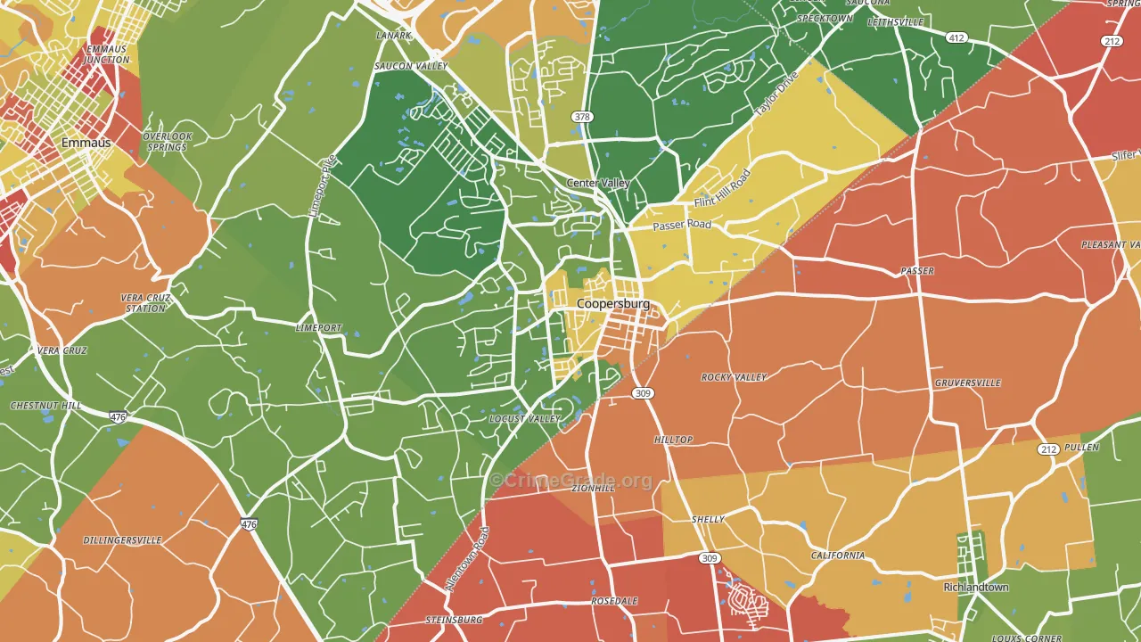 Coopersburg, PA Map of Arson Rates