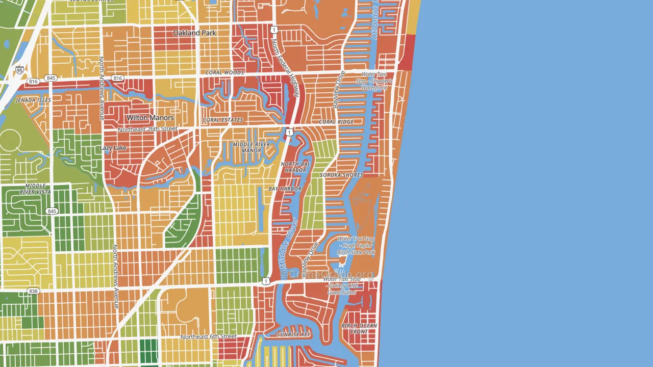 Coral Ridge, Fort Lauderdale, FL Map of Arson Rates