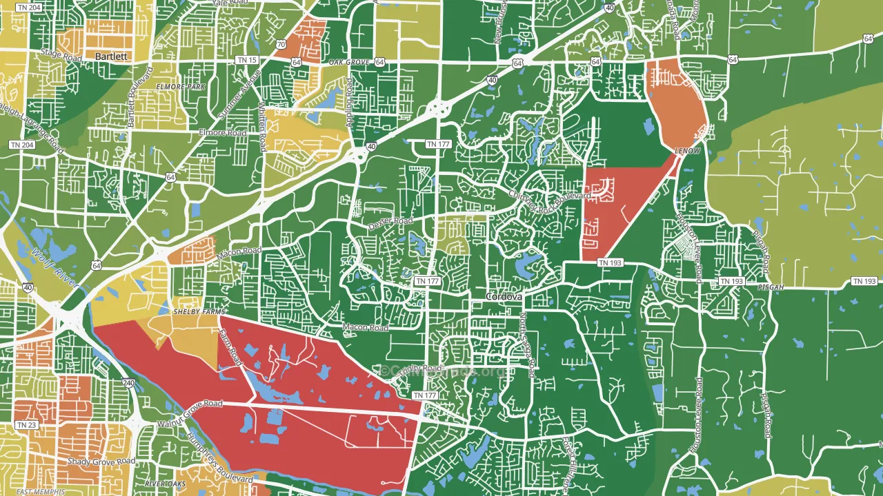 Cordova-Appling, Cordova, TN Map of Arson Rates