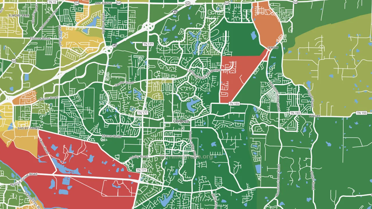 Cordova, TN Map of Arson Rates