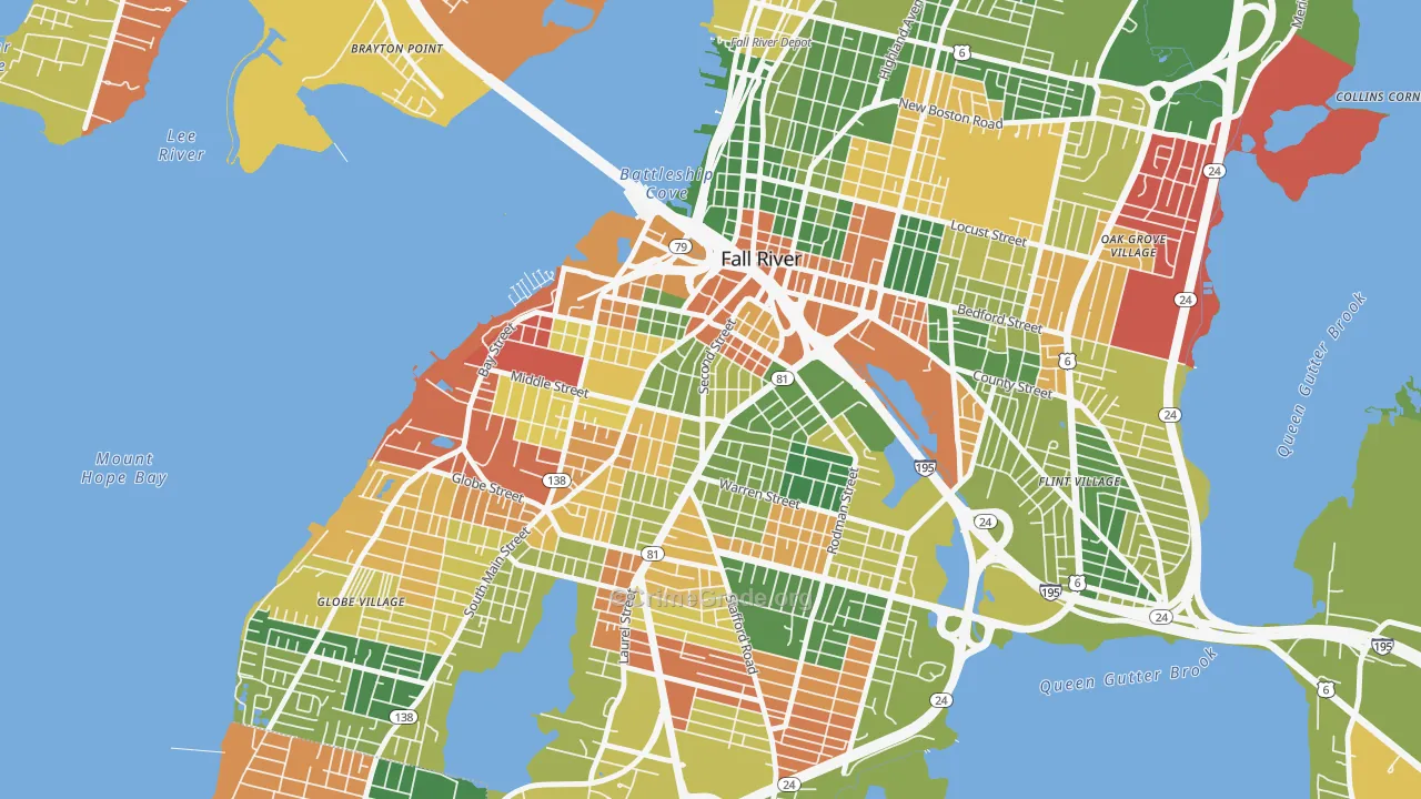 Corky Row, Fall River, MA Map of Arson Rates
