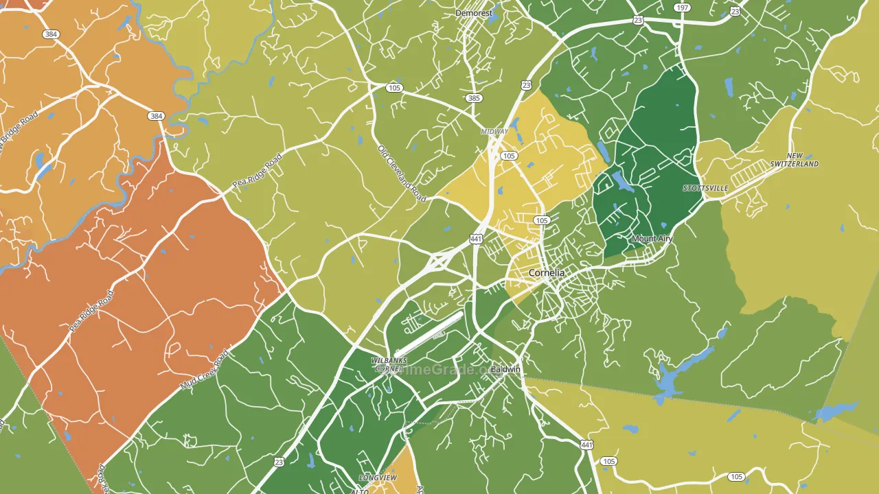 Cornelia, GA Map of Arson Rates