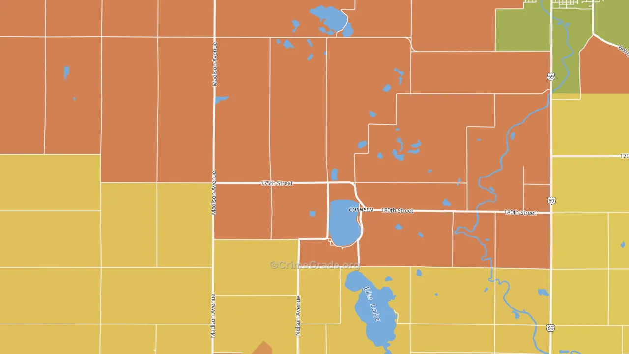 Cornelia, IA Map of Arson Rates
