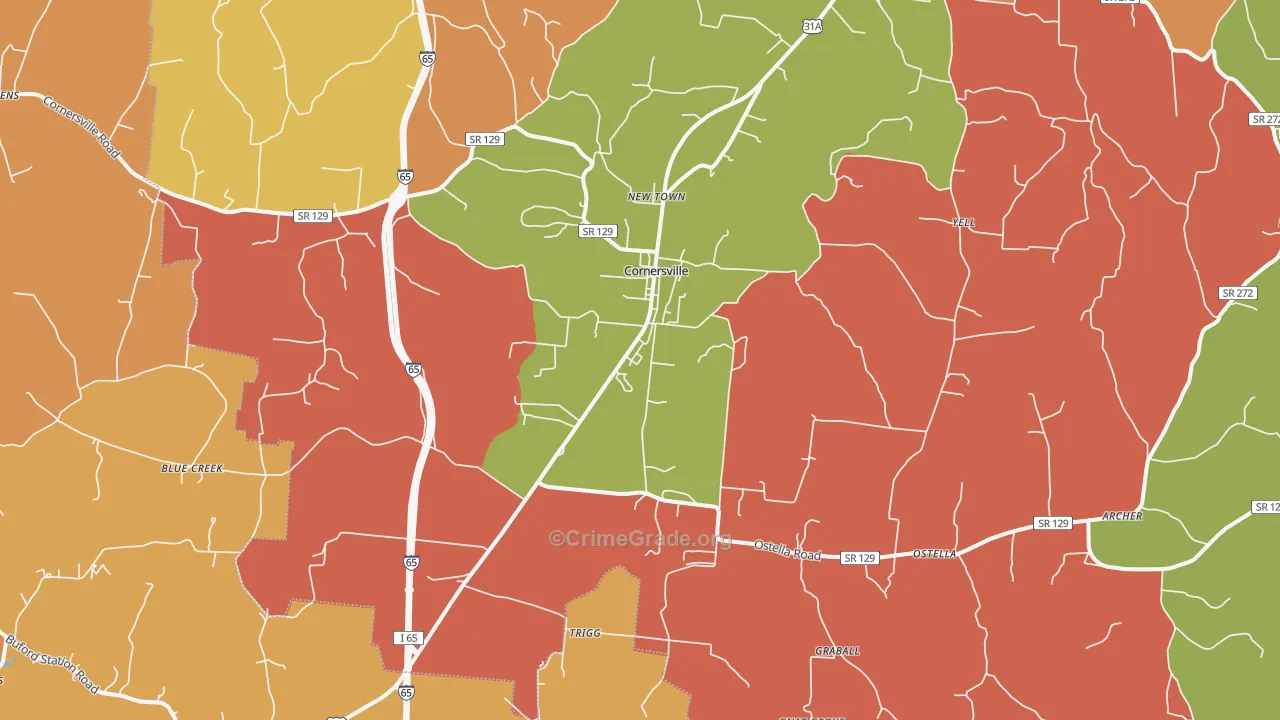 Cornersville, TN Map of Arson Rates