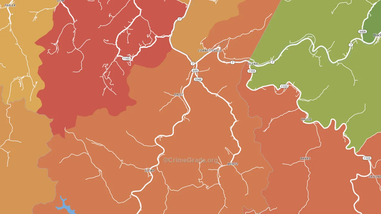 Cornettsville, KY Map of Arson Rates