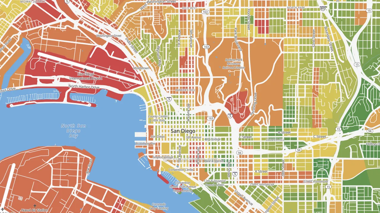 Cortez Hill, San Diego, CA Map of Arson Rates