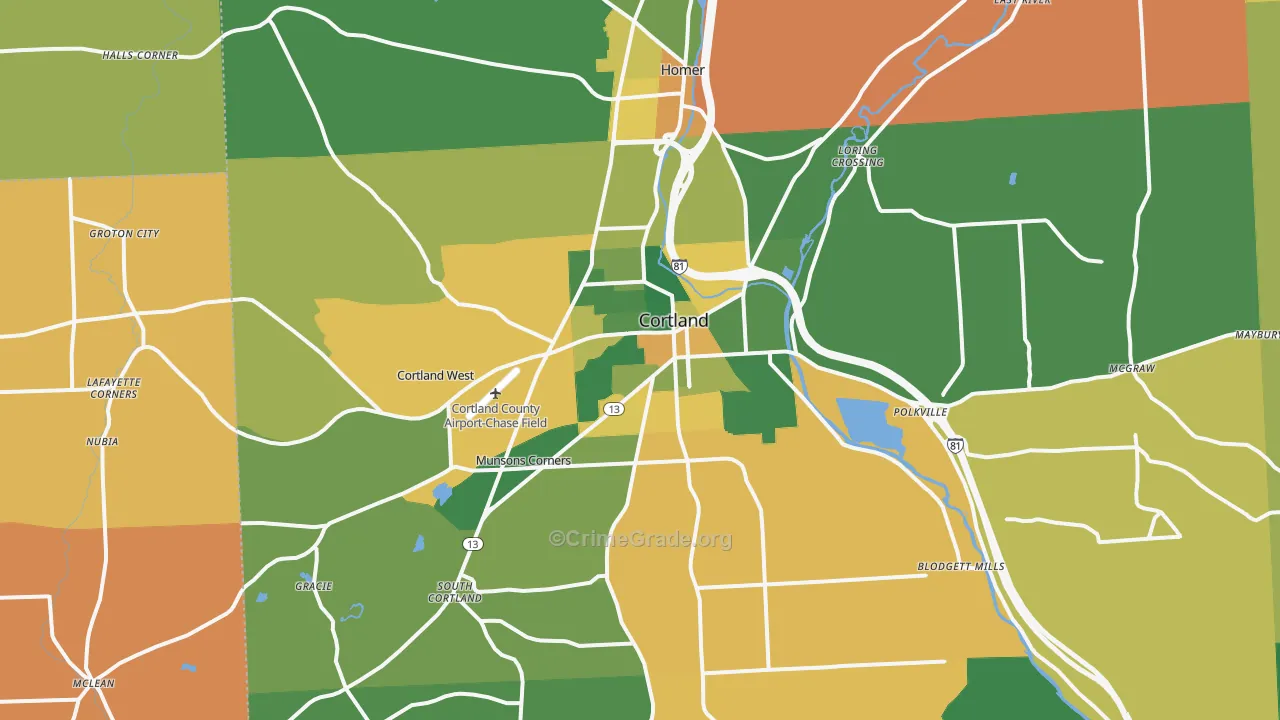 Cortland, NY Map of Arson Rates