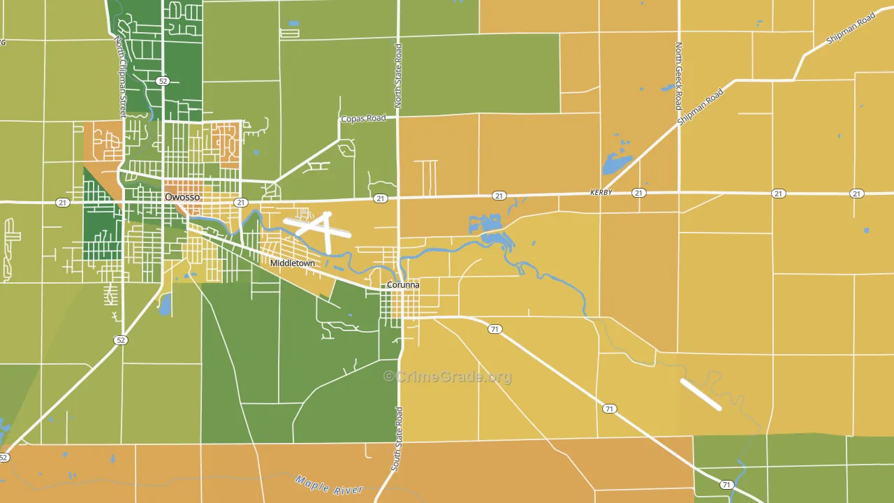Corunna, MI Map of Arson Rates
