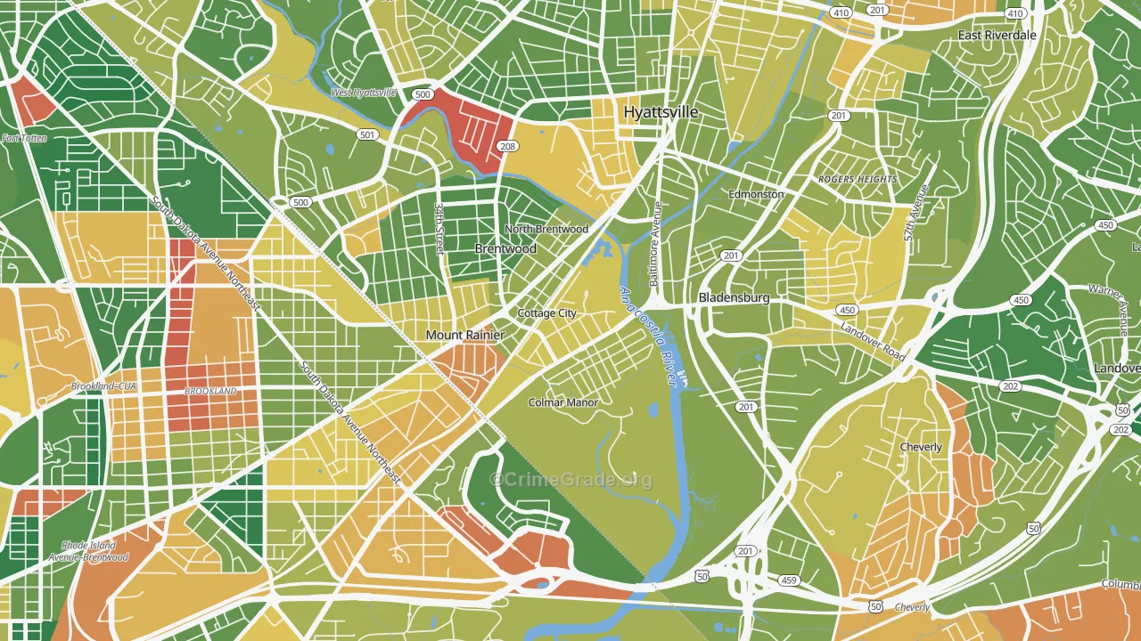 Cottage City, MD Map of Arson Rates