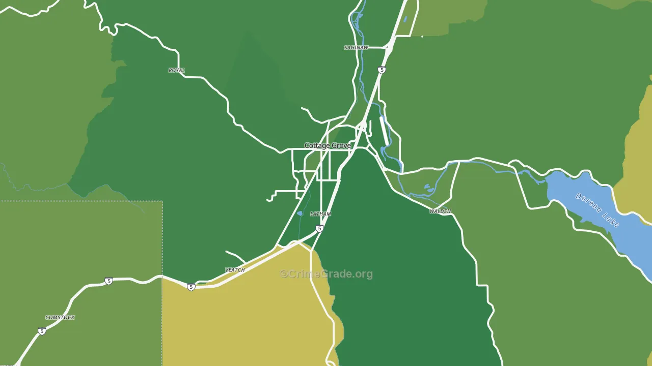 Cottage Grove, OR Map of Arson Rates