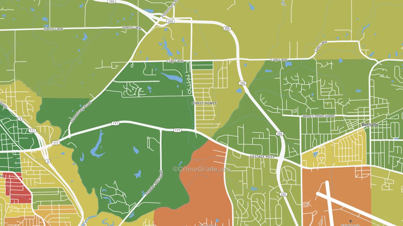 Cottage Hills, IL Map of Arson Rates