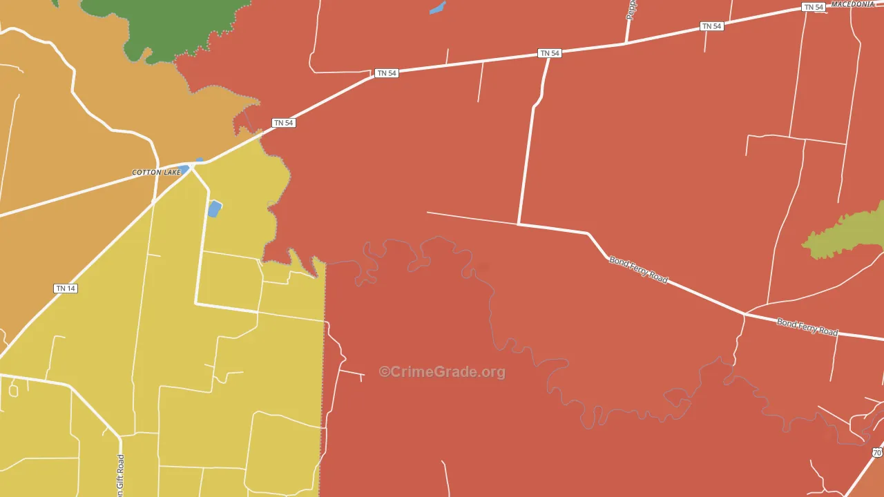 Cotton Lake, TN Map of Arson Rates
