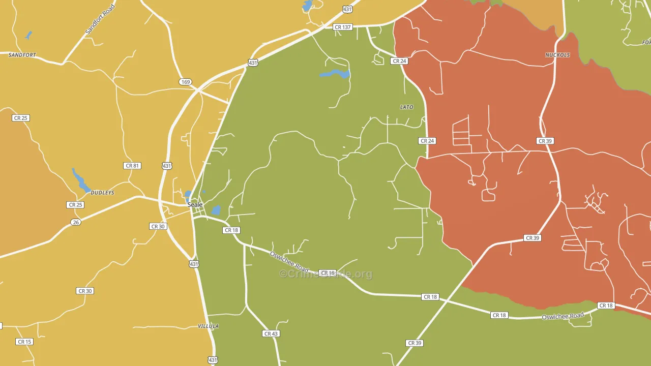 Cottonton, AL Map of Arson Rates