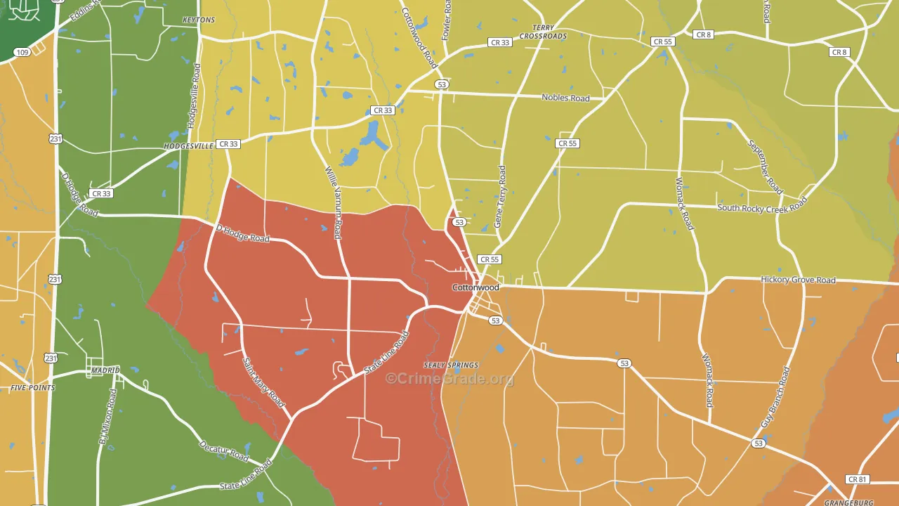 Cottonwood, AL Map of Arson Rates