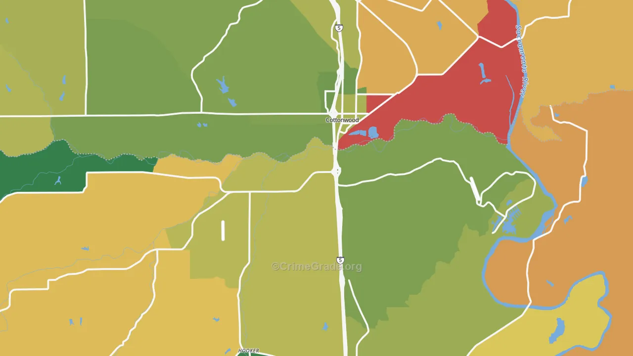 Cottonwood, CA Map of Arson Rates