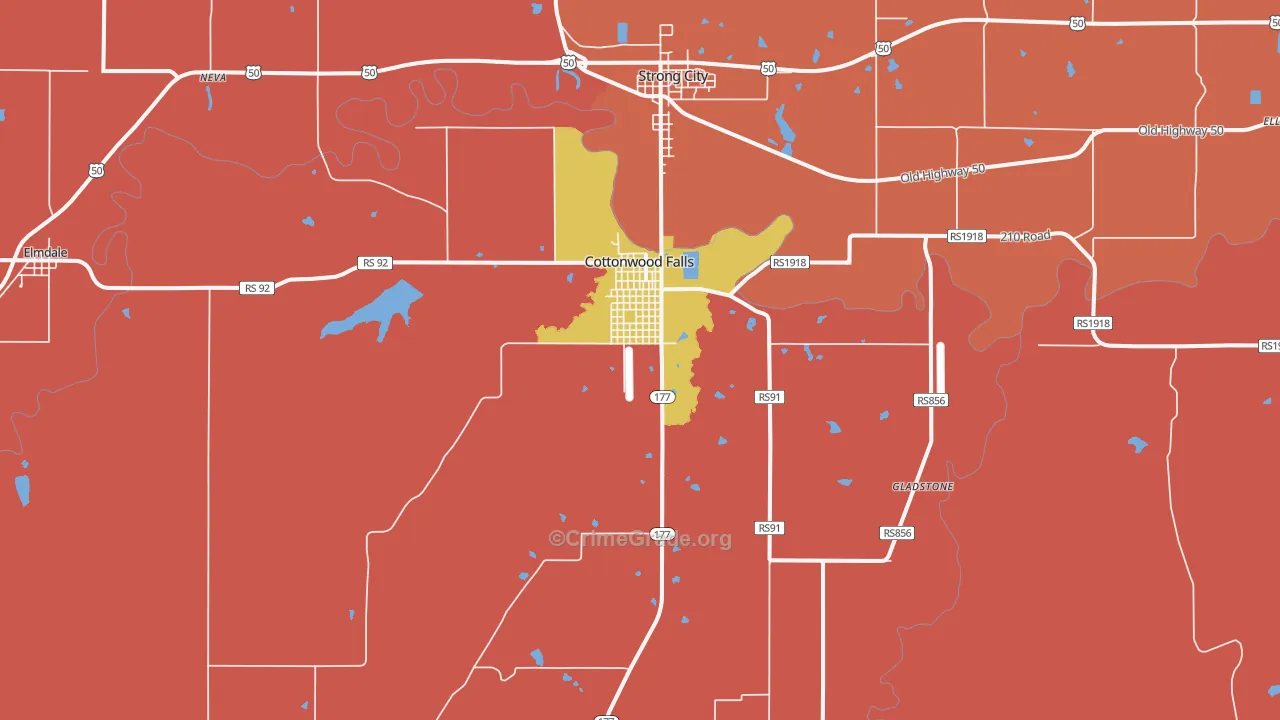 Cottonwood Falls, KS Map of Arson Rates