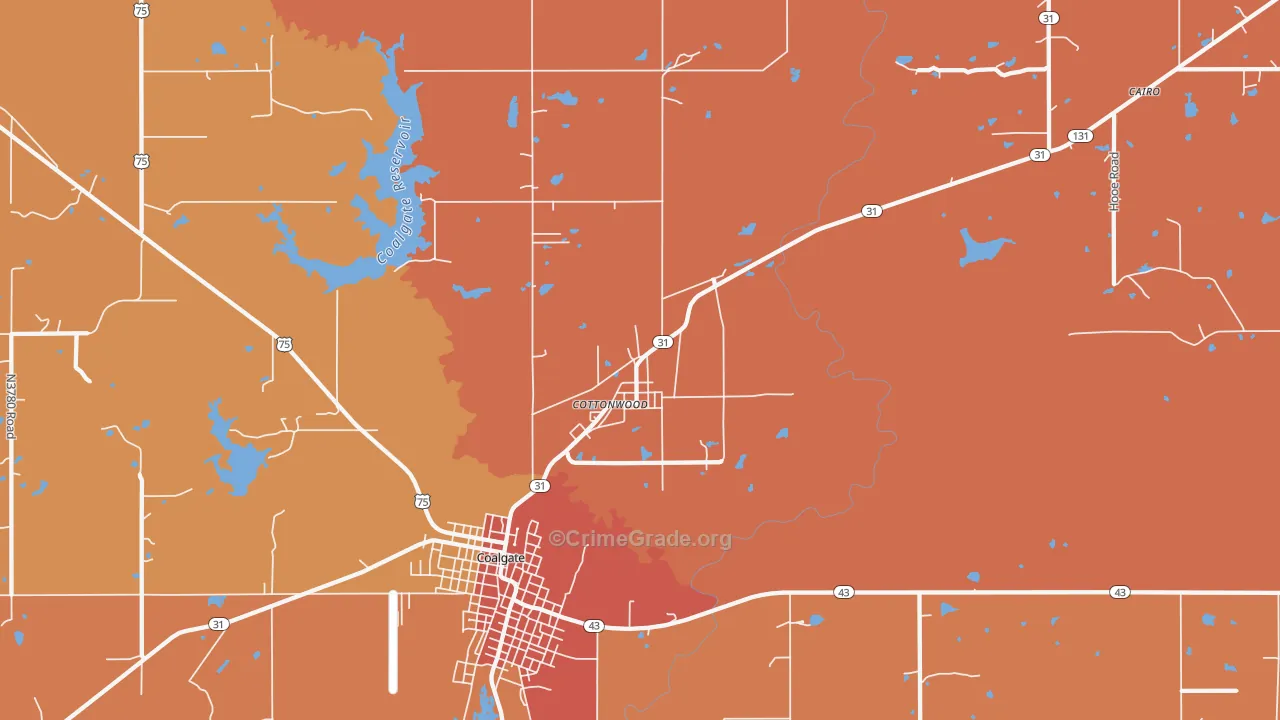 Cottonwood, OK Map of Arson Rates