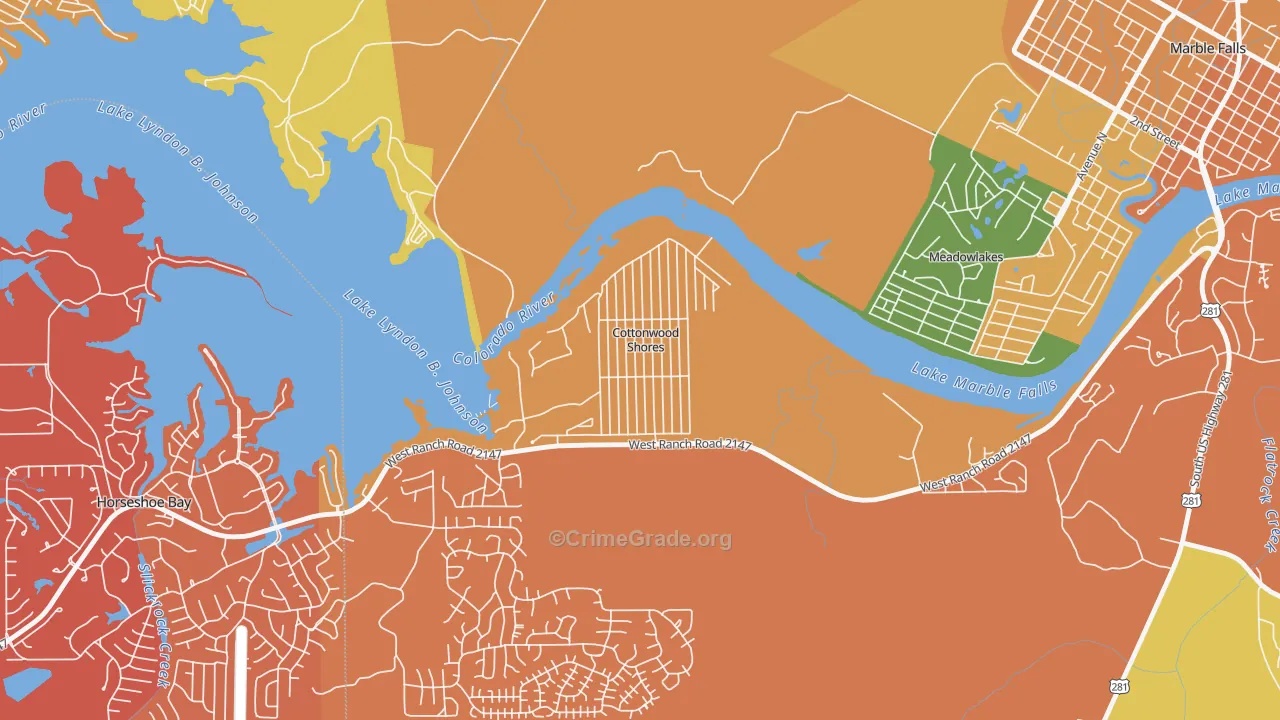 Cottonwood Shores, TX Map of Arson Rates