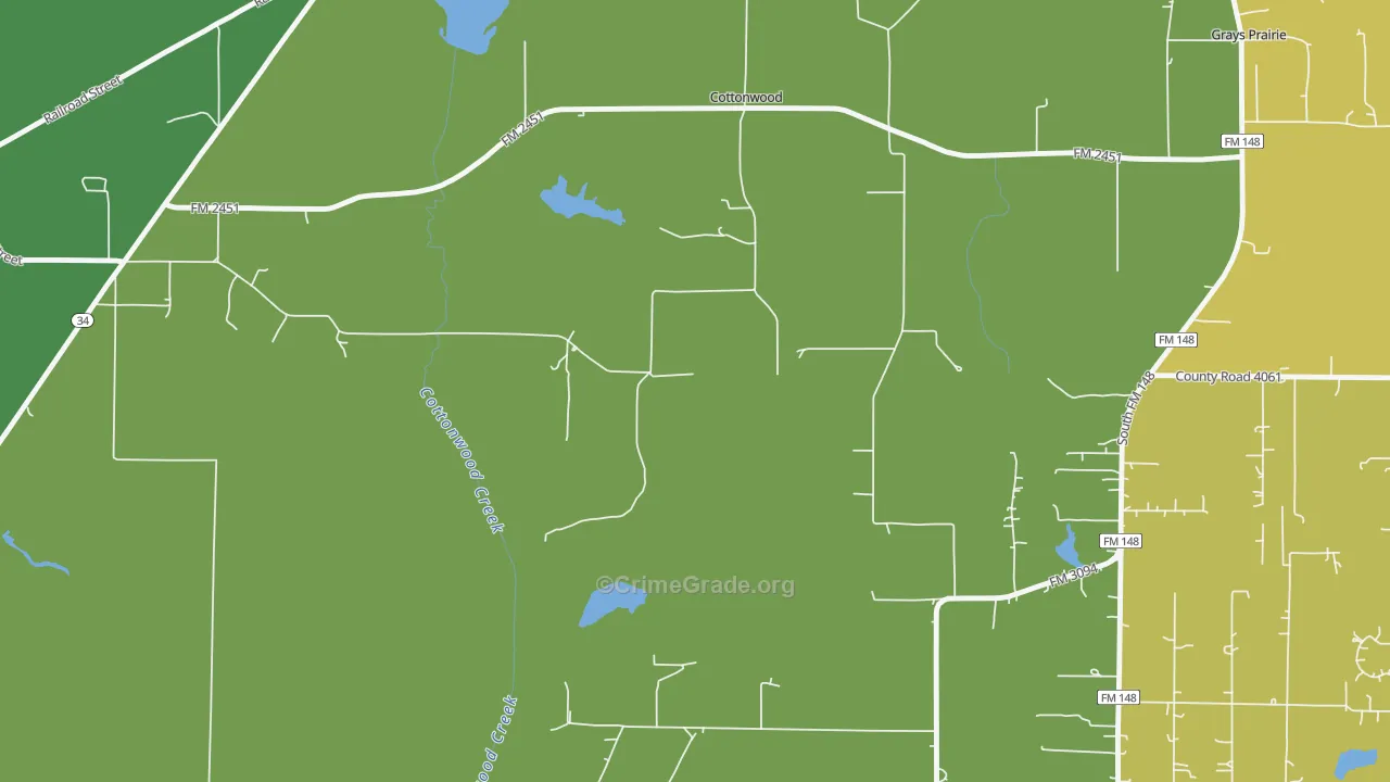 Cottonwood, TX Map of Arson Rates