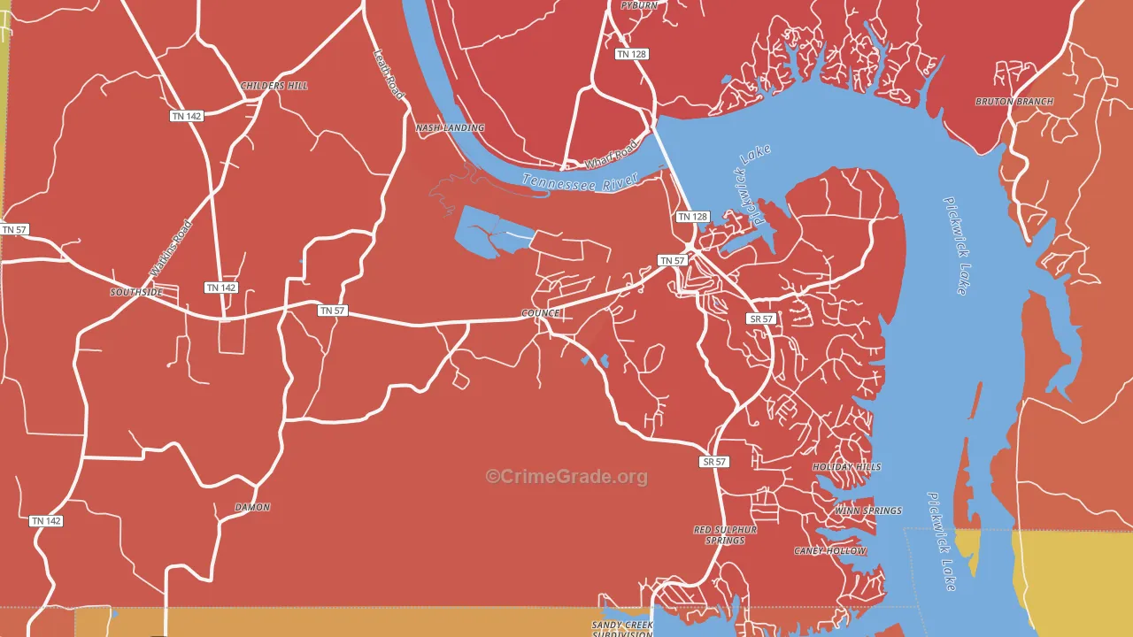 Counce, TN Map of Arson Rates