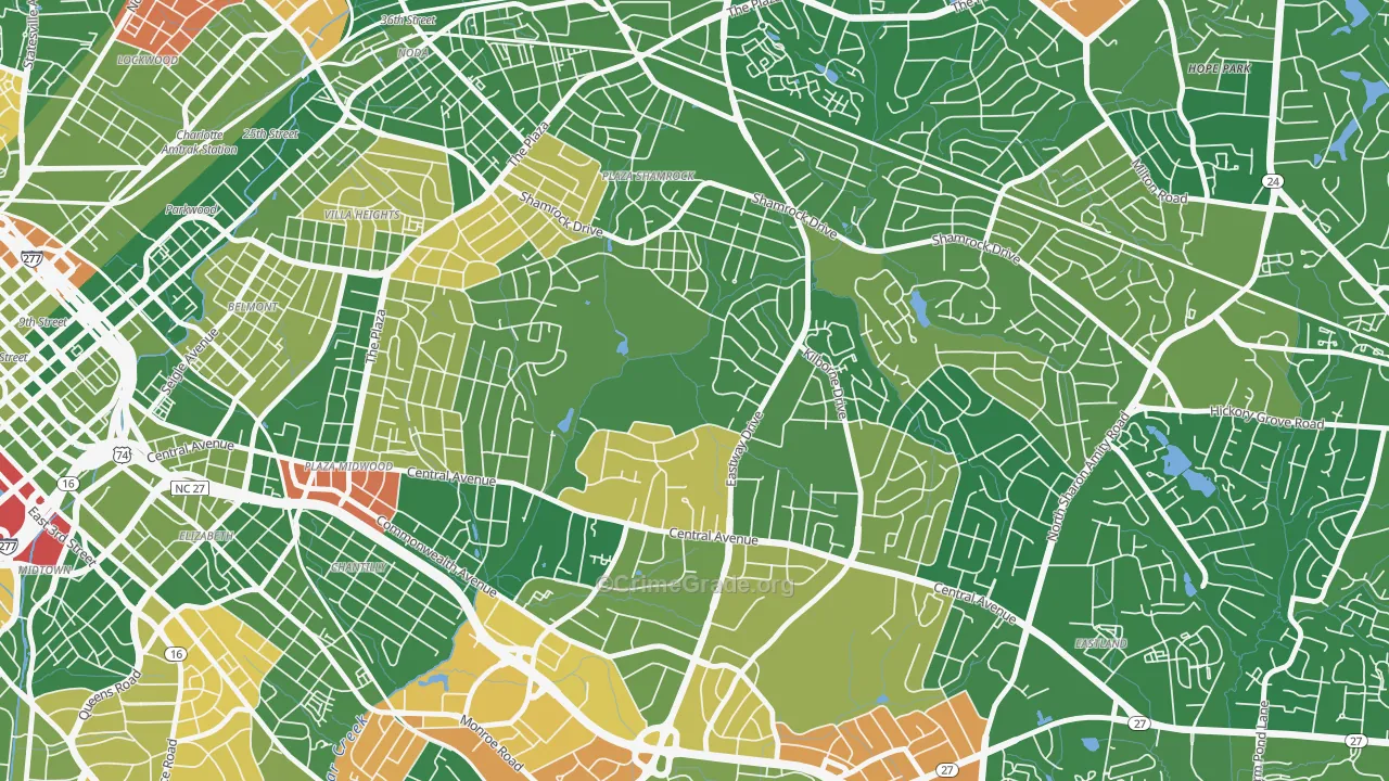 Country Club Heights, Charlotte, NC Map of Arson Rates