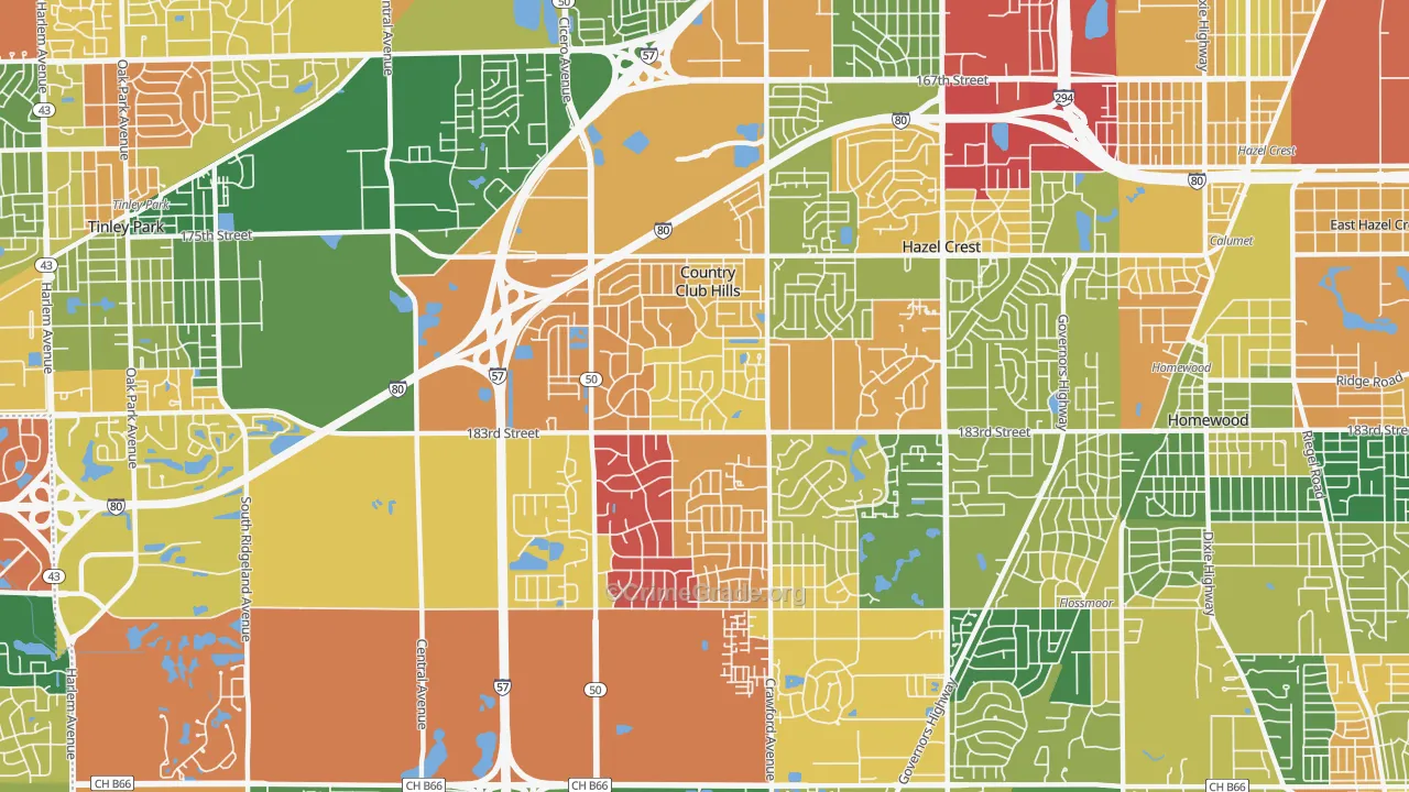 Country Club Hills, IL Map of Arson Rates