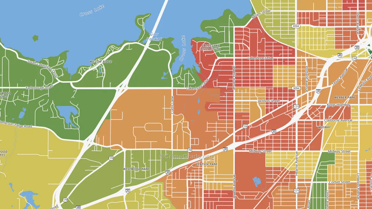Country Club Hills Lakeshore Shops, Shreveport, LA Map of Arson Rates