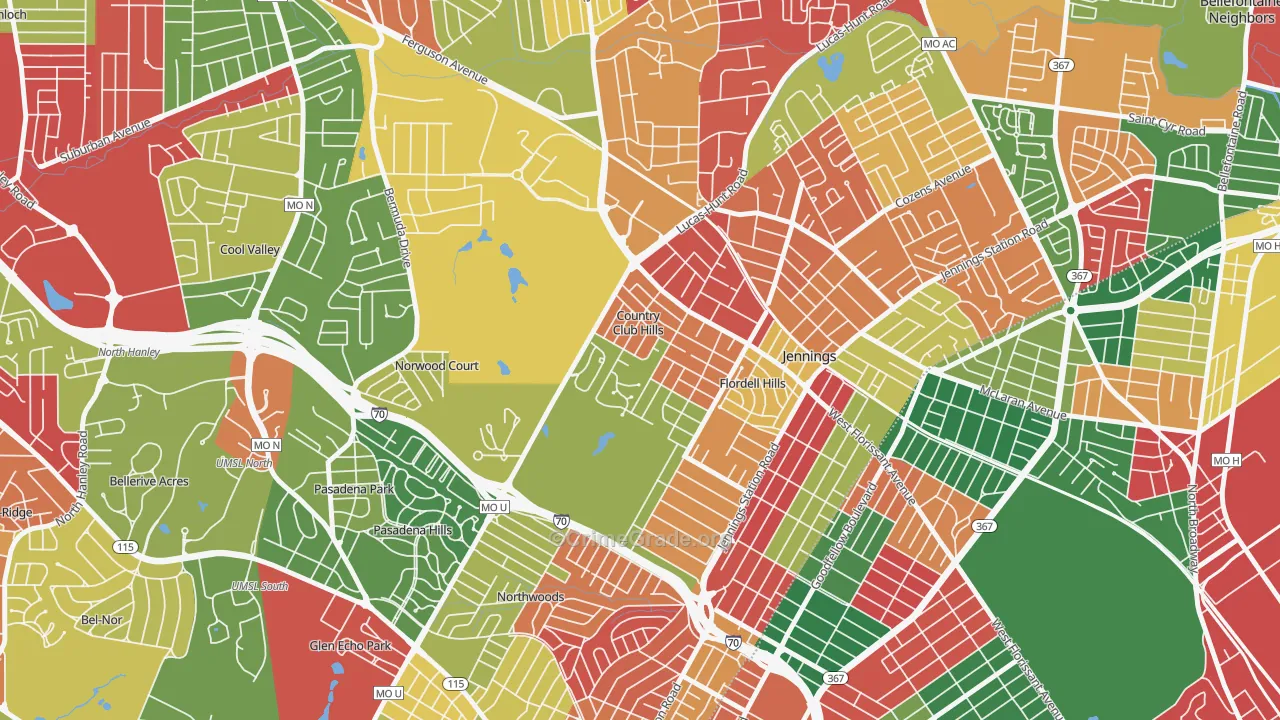 Country Club Hills, MO Map of Arson Rates