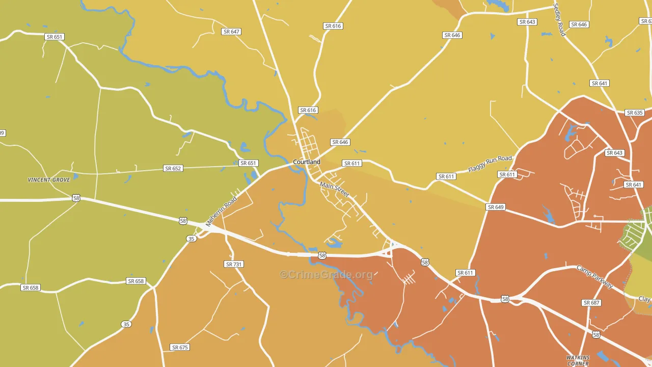 Courtland, VA Map of Arson Rates