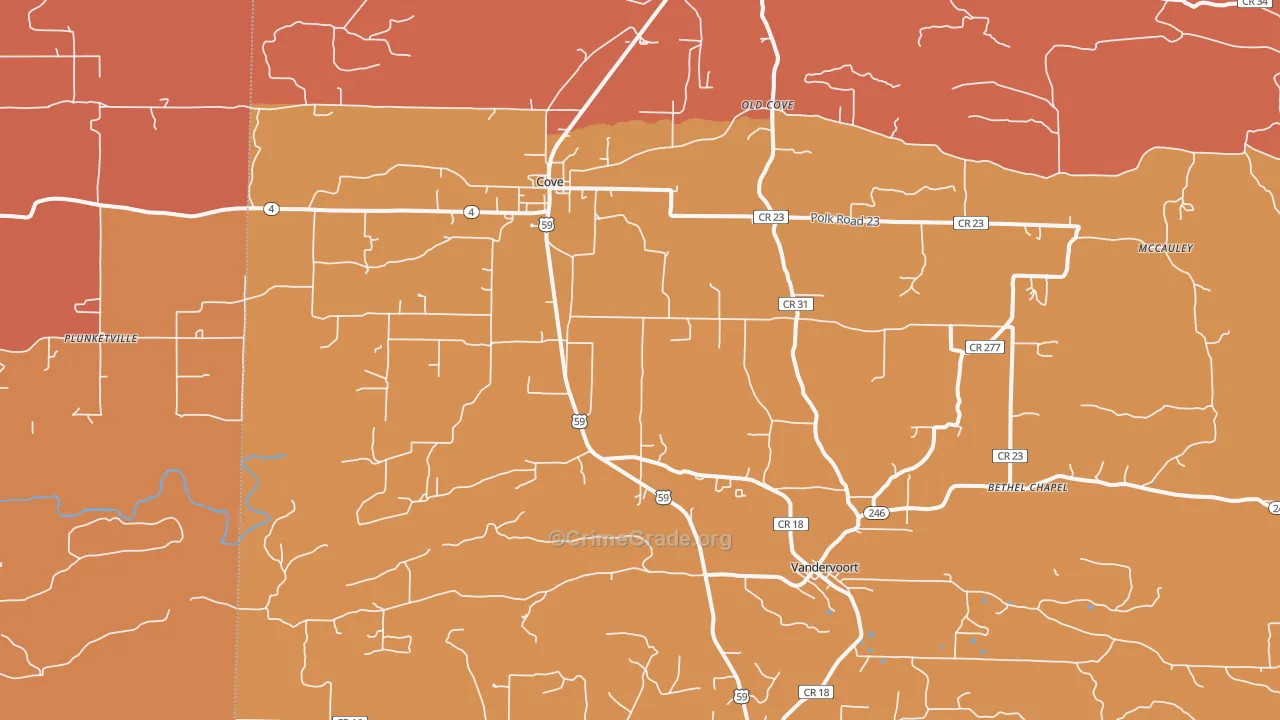 Cove, AR Map of Arson Rates