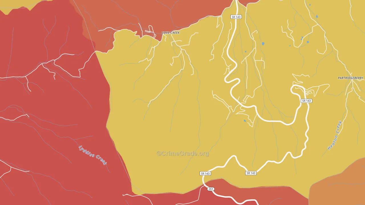 Cove Creek, TN Map of Arson Rates