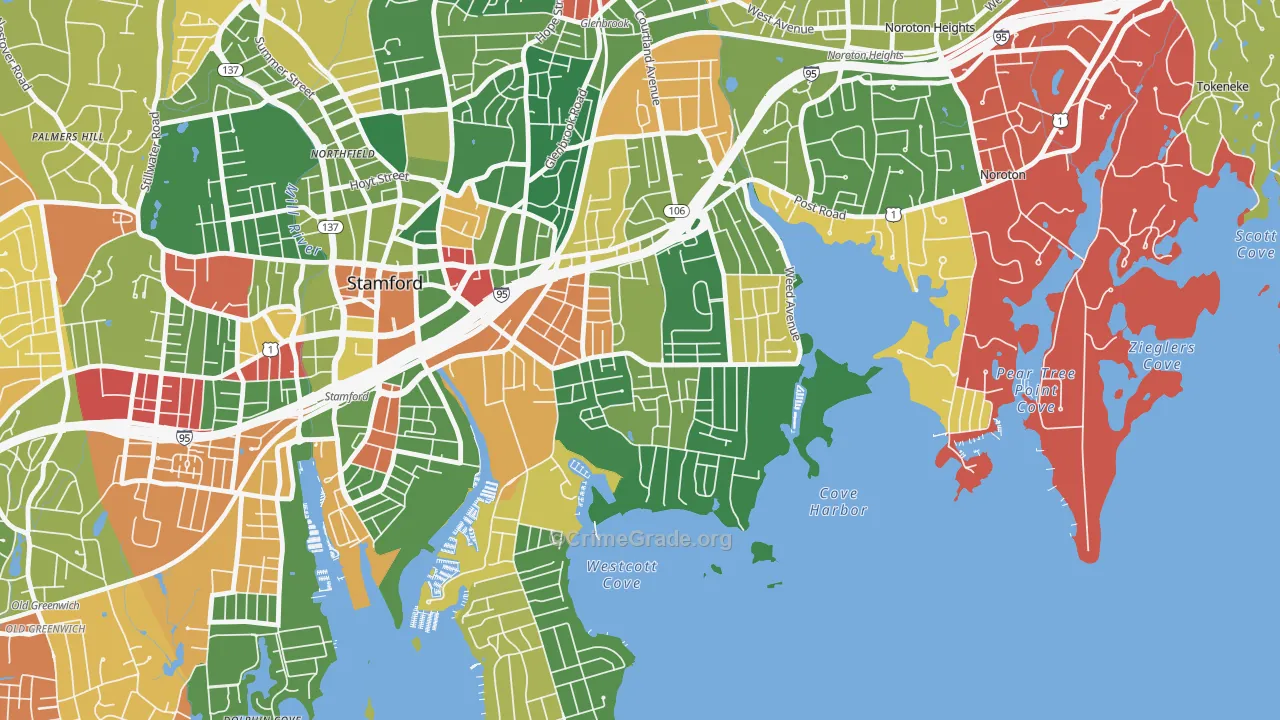 Cove-East Side, Stamford, CT Map of Arson Rates