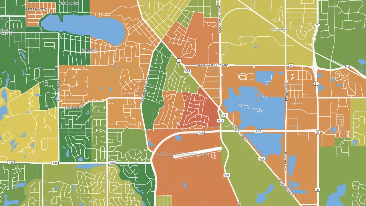 Coventry, Crystal Lake, IL Map of Arson Rates