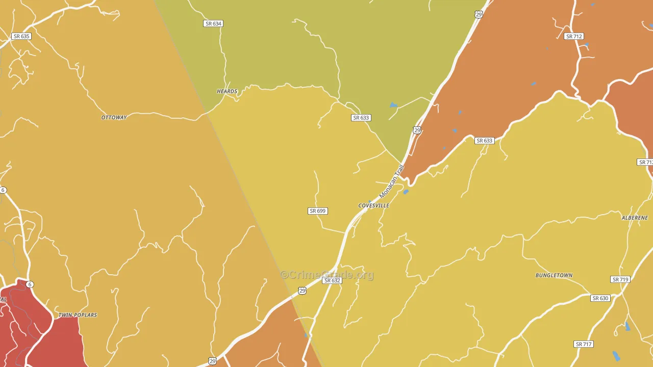 Covesville, VA Map of Arson Rates