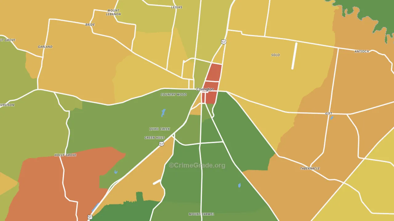 Covington, TN Map of Arson Rates