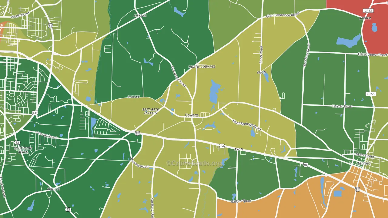 Cowarts, AL Map of Arson Rates
