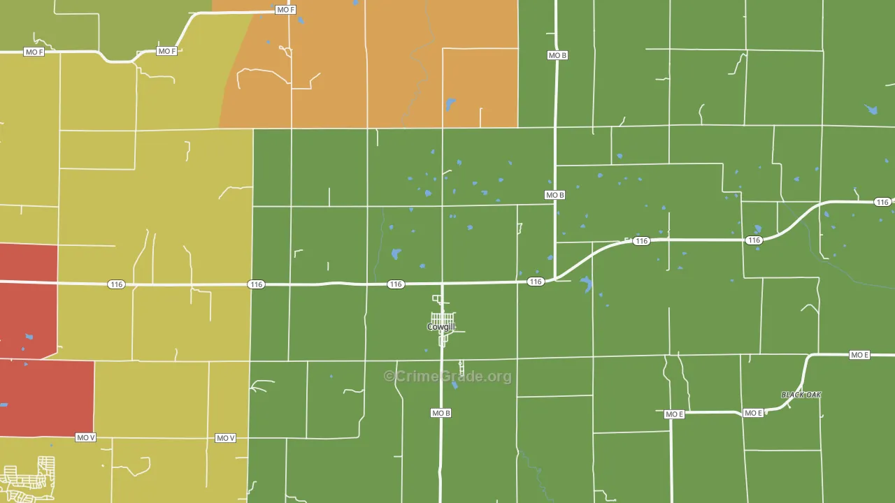 Cowgill, MO Map of Arson Rates