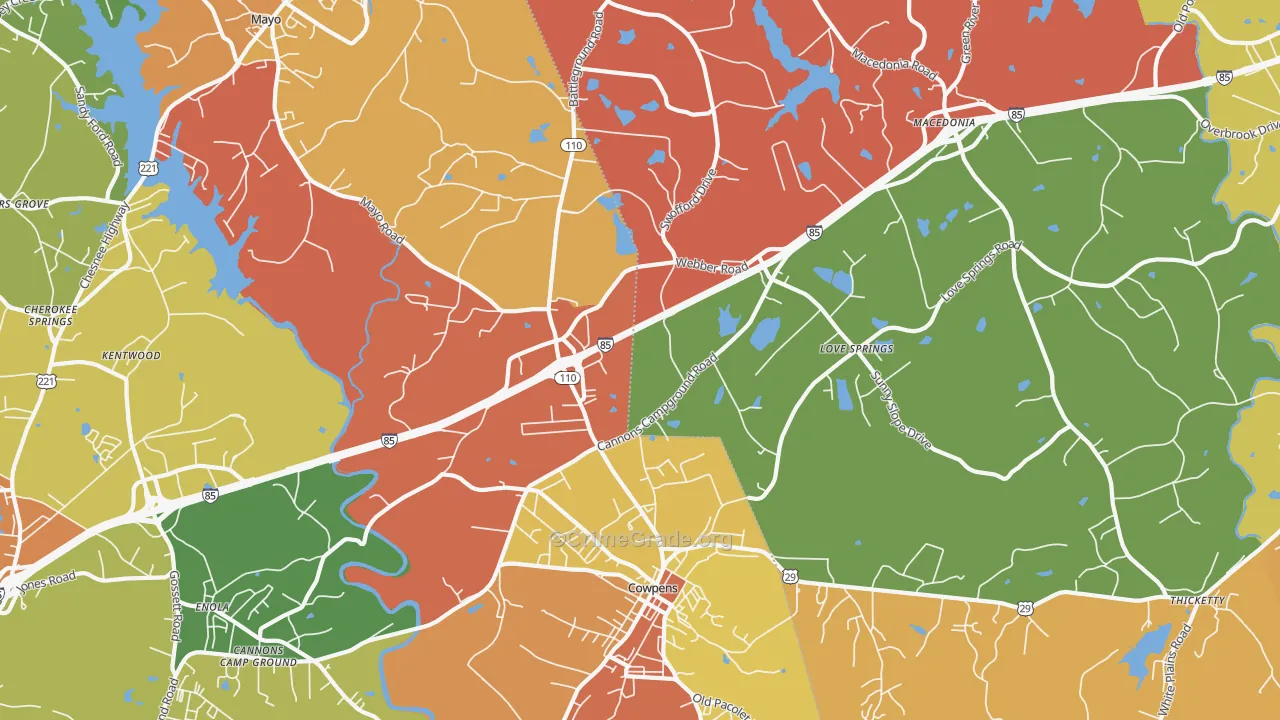 Cowpens, SC Map of Arson Rates