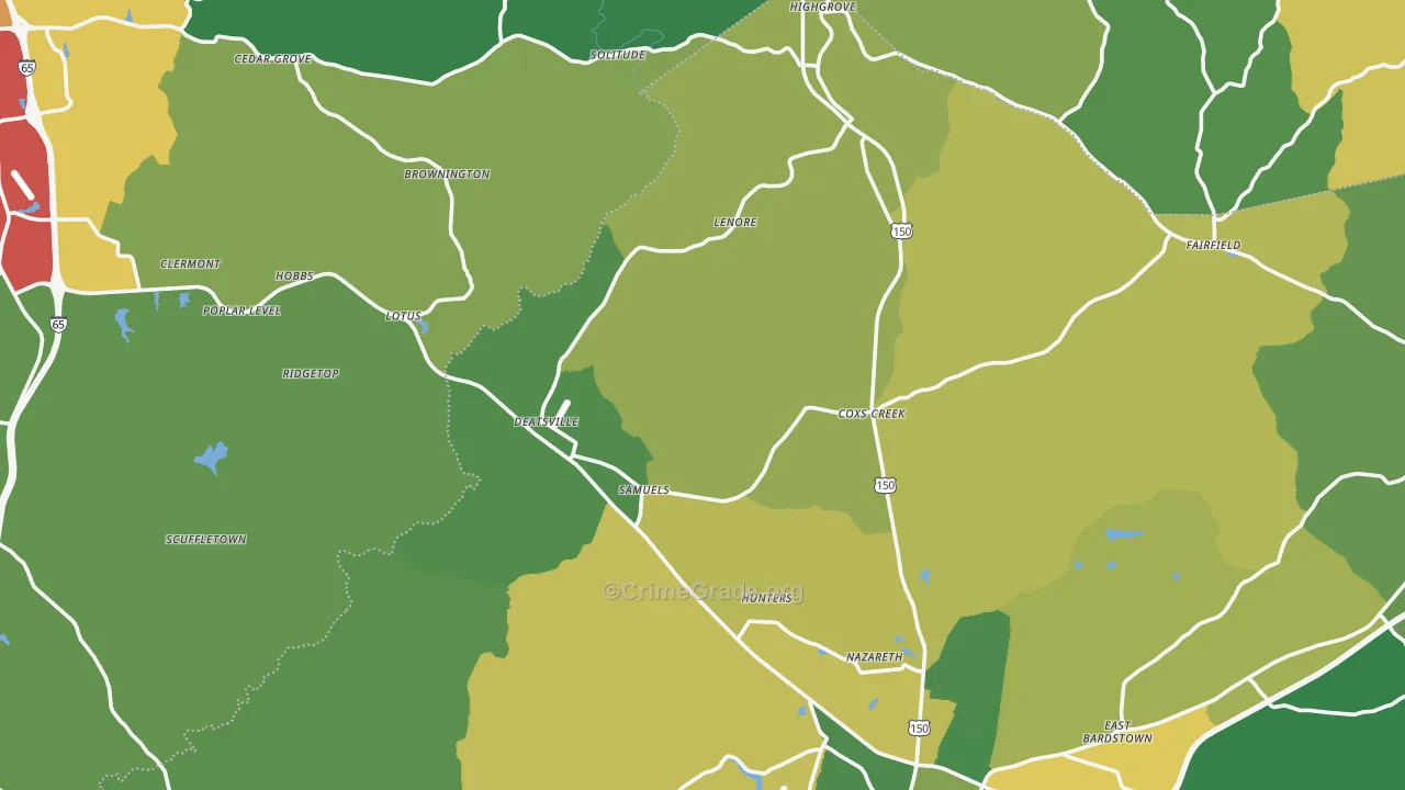 Coxs Creek, KY Map of Arson Rates