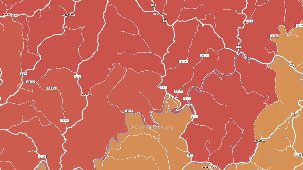 Coxs Mills, WV Map of Arson Rates
