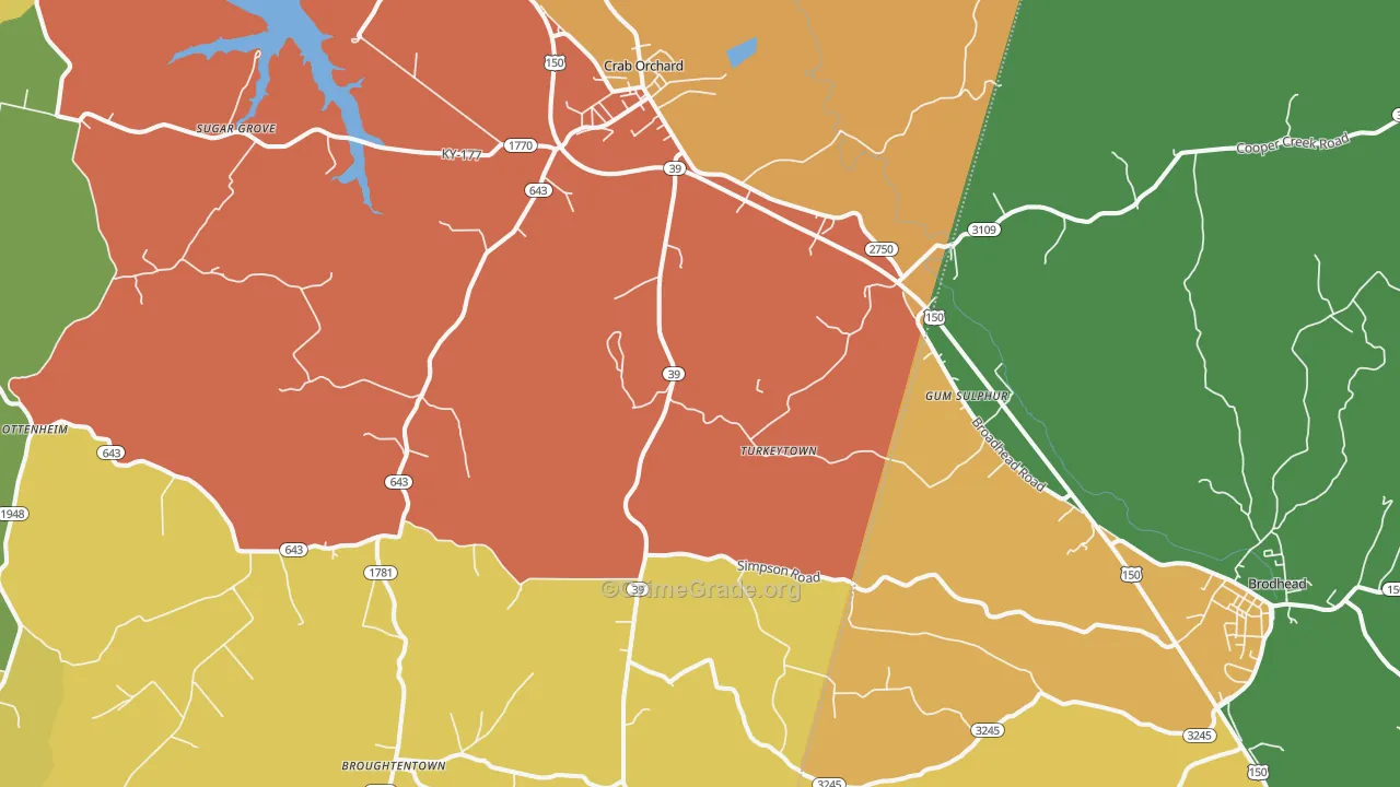 Crab Orchard, KY Map of Arson Rates