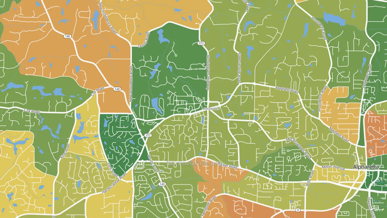 Crabapple, Milton, GA Map of Arson Rates