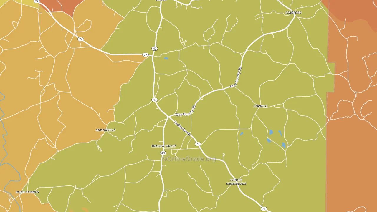 Cragford, AL Map of Arson Rates