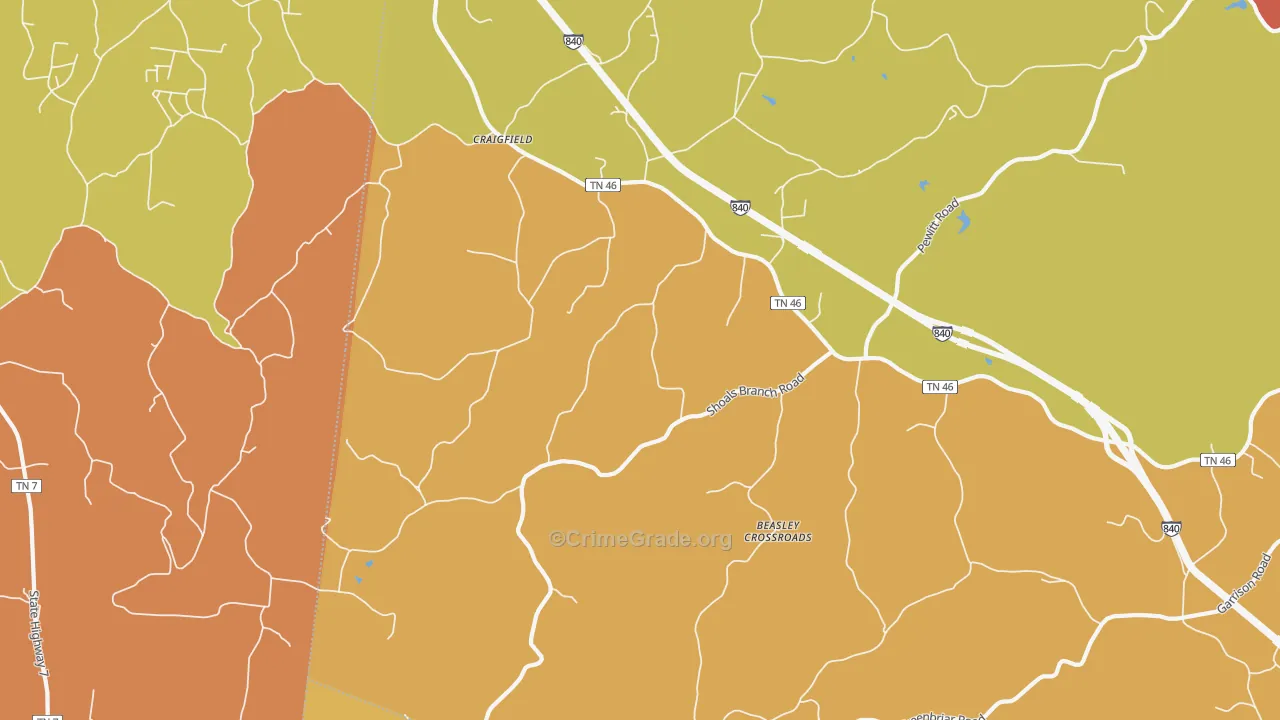 Craigfield, TN Map of Arson Rates