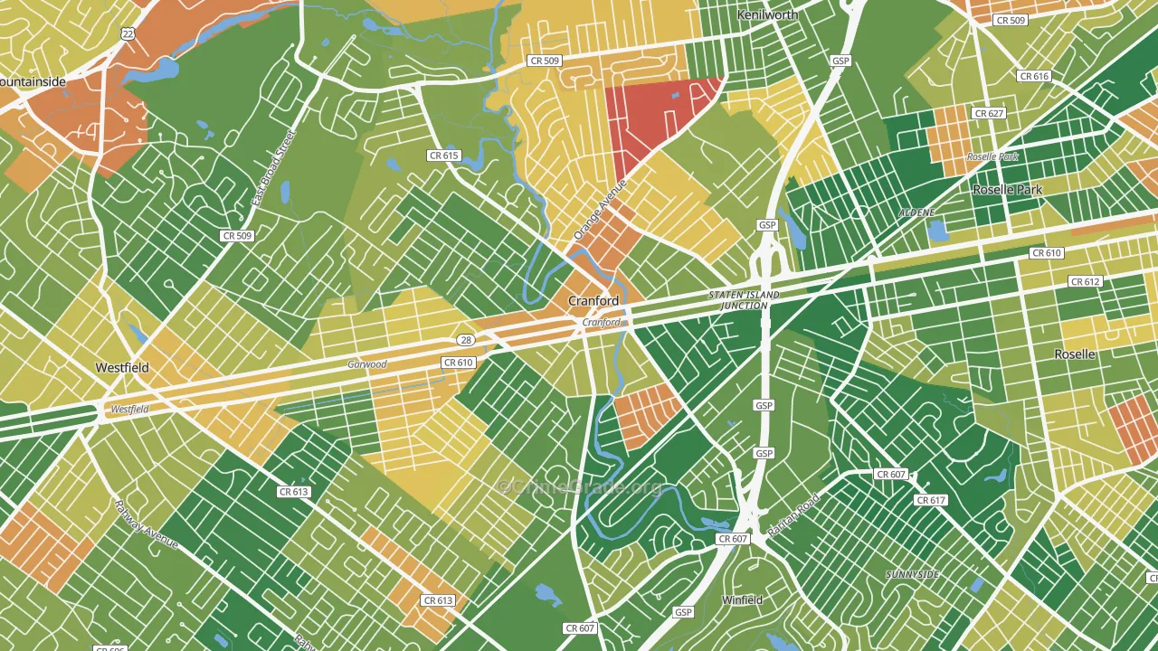 Cranford, NJ Map of Arson Rates