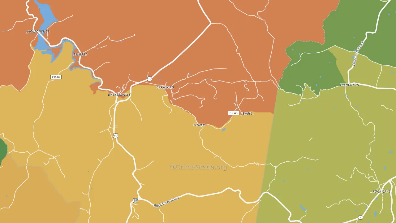 Crawford, WV Map of Arson Rates