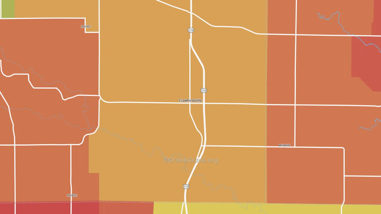 Crawfordsville, IA Map of Arson Rates